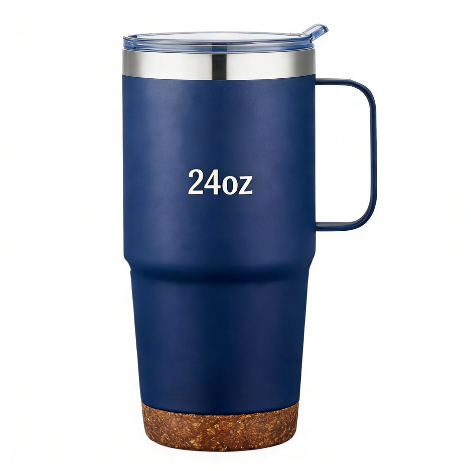 24oz Navy Insulated Tumbler with Handle & Cork Base