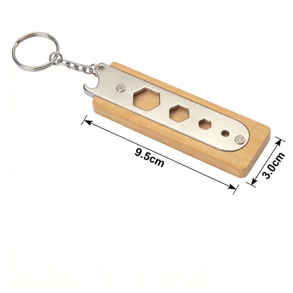 Bamboo Handle Multi-tool Keychain Bottle Opener Keyring