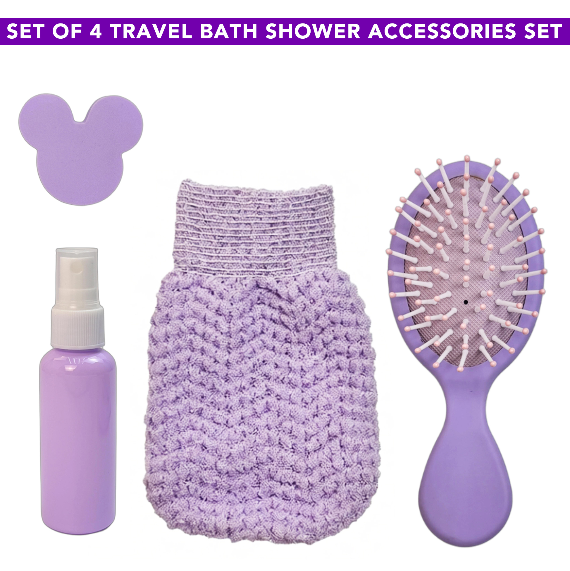 4-piece Travel Bath Accessories Set Mickey-shaped Bath Sponge