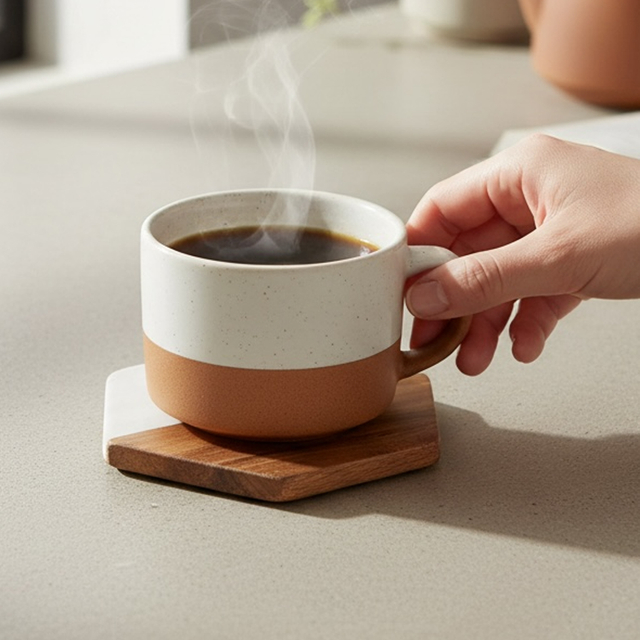 4-pcs Marble & Wood Coasters Set Hexagonal Marble-wood Drink Coasters