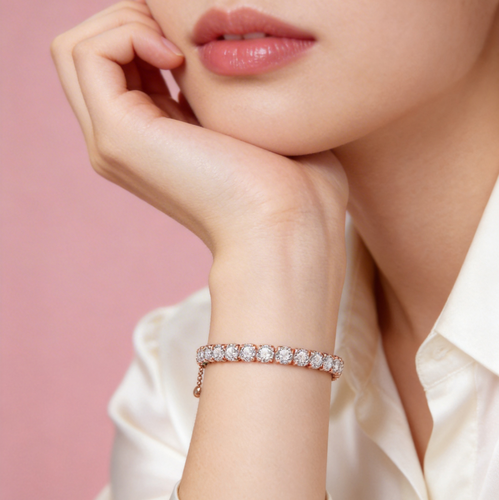 Adjustable Rose Gold Plated Cubic Zirconia Tennis Bracelet for Women