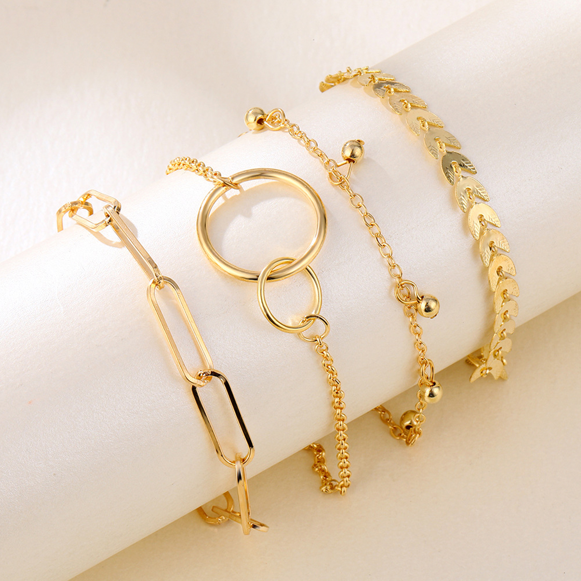 4Pcs Gold Layered Bracelets for Women