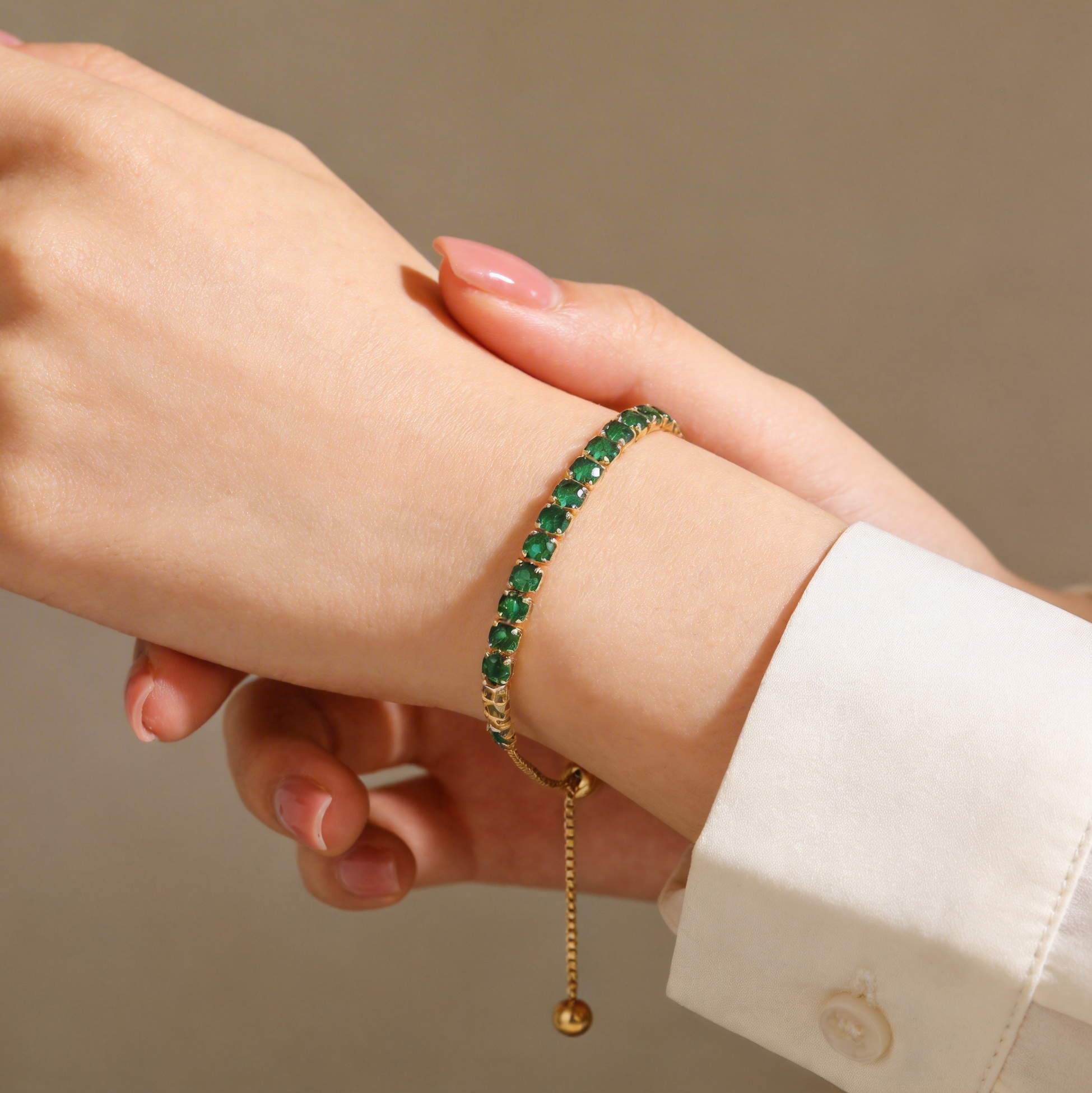 Adjustable Gold Plated Emerald Tennis Bracelet for Women