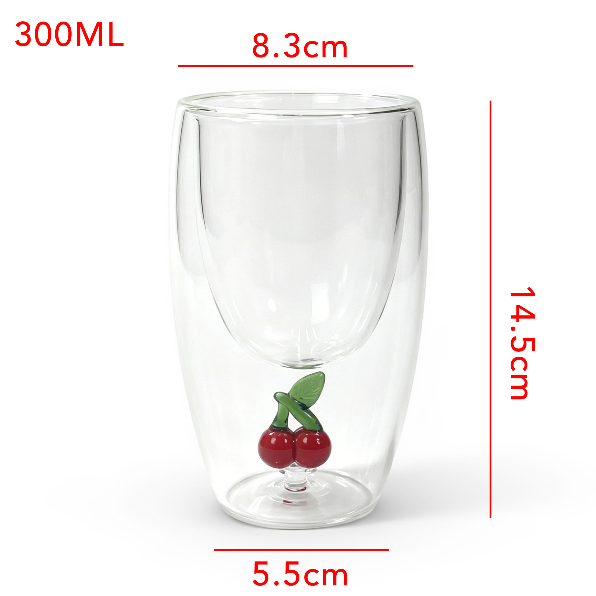Set of 2 300ml Cherry Double Wall Glass Cup