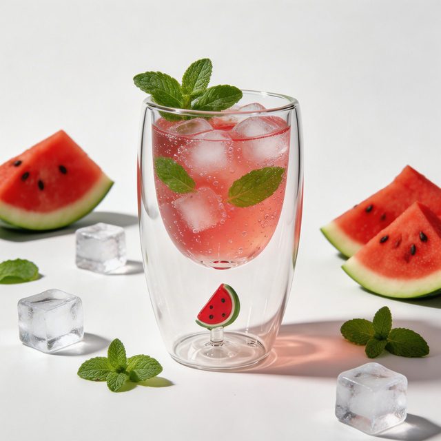 Set of 2 300ml Watermelon Double Wall Glass Cup
