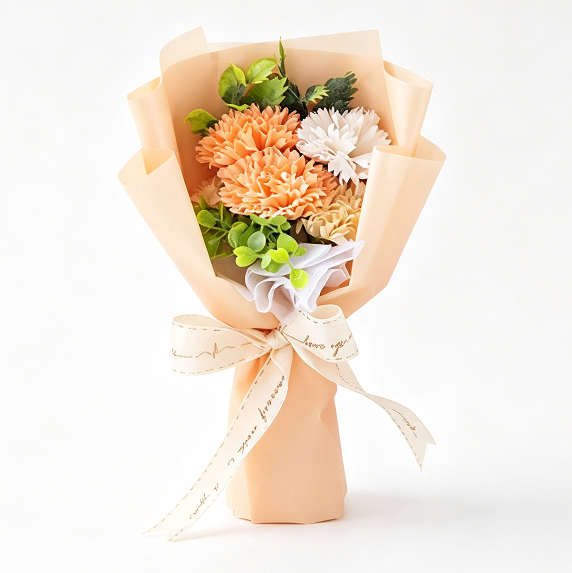 Peach Orange Artificial Carnation Flower Bouquet with Gift Box