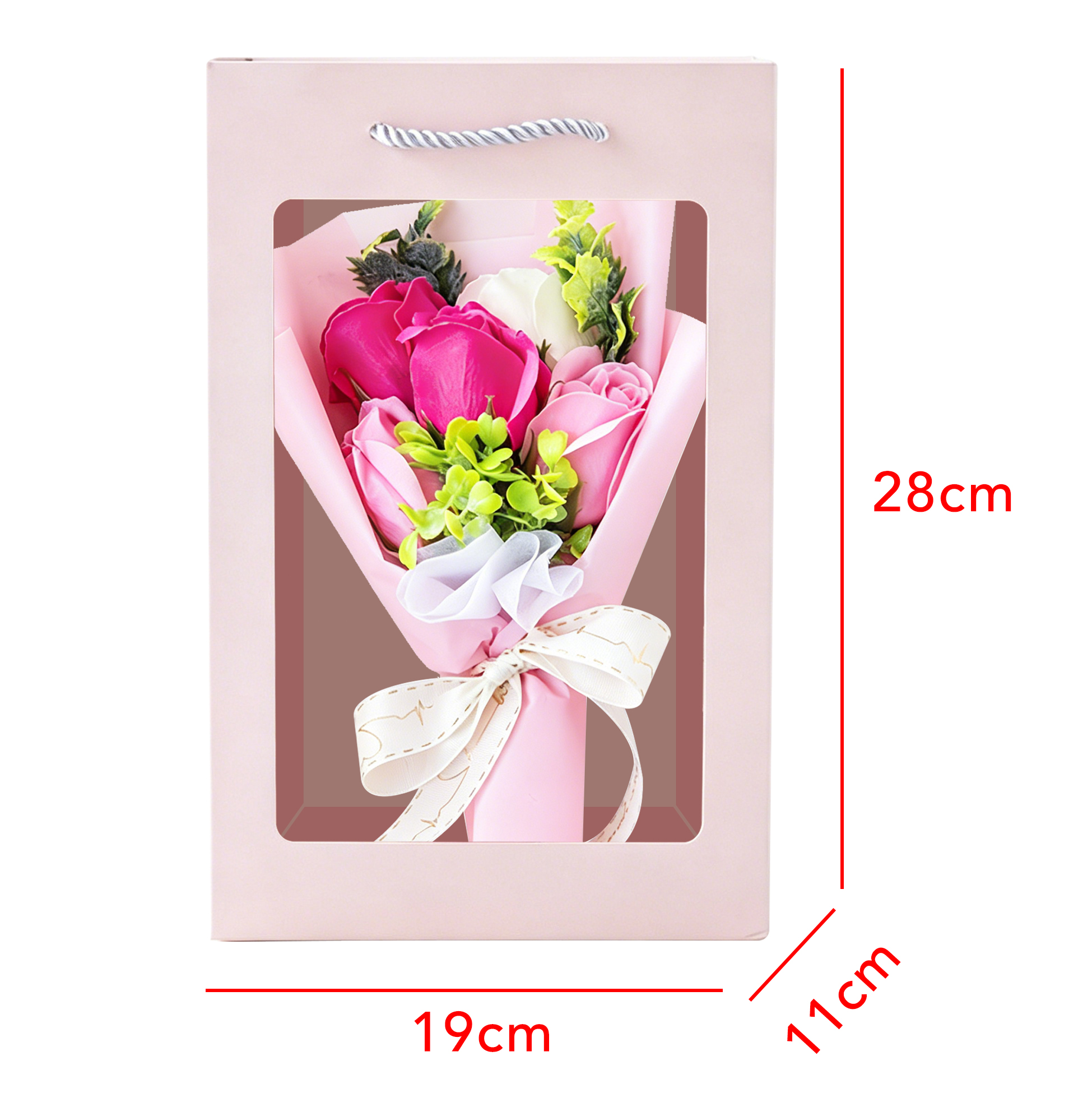 Pink Artificial Rose Flower Bouquet with Gift Box