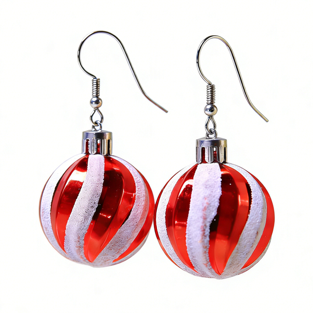 Red And White Christmas Ball Drop Earrings