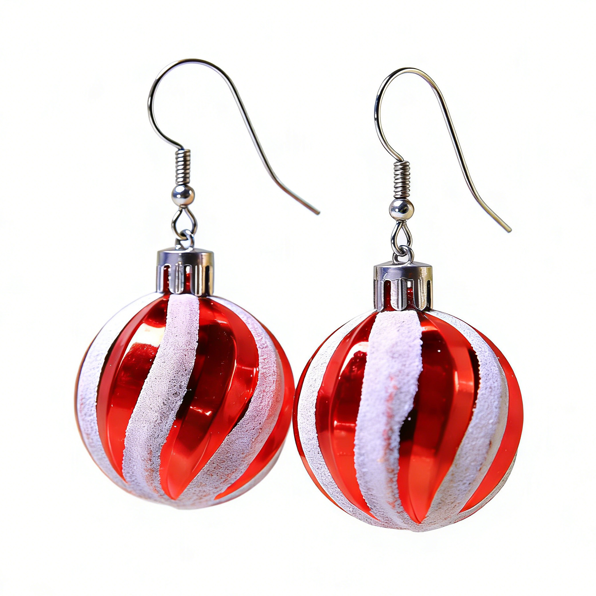 Red And White Christmas Ball Drop Earrings