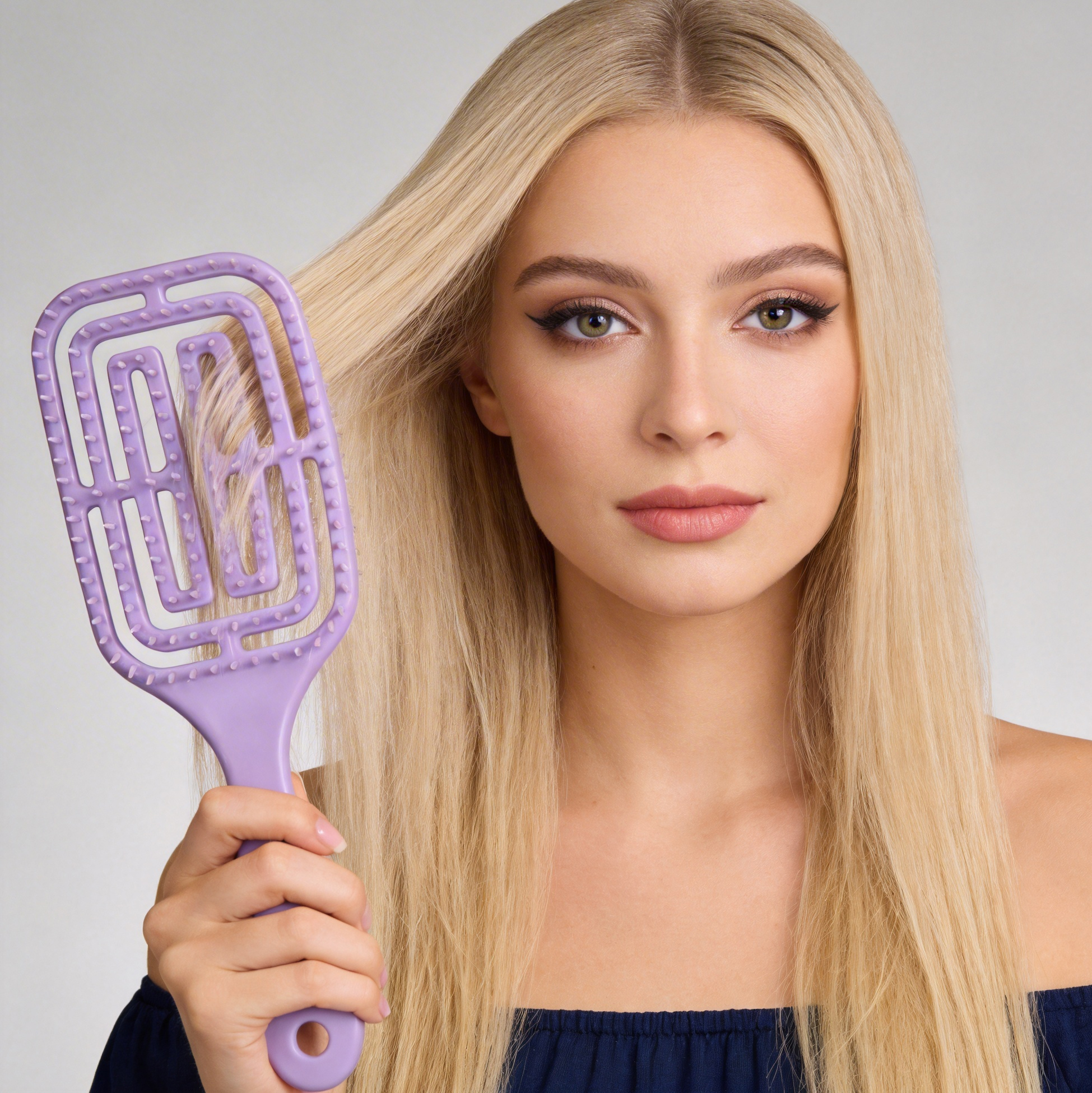 Hollow Grid Hair Brush Purple Detangling Brush