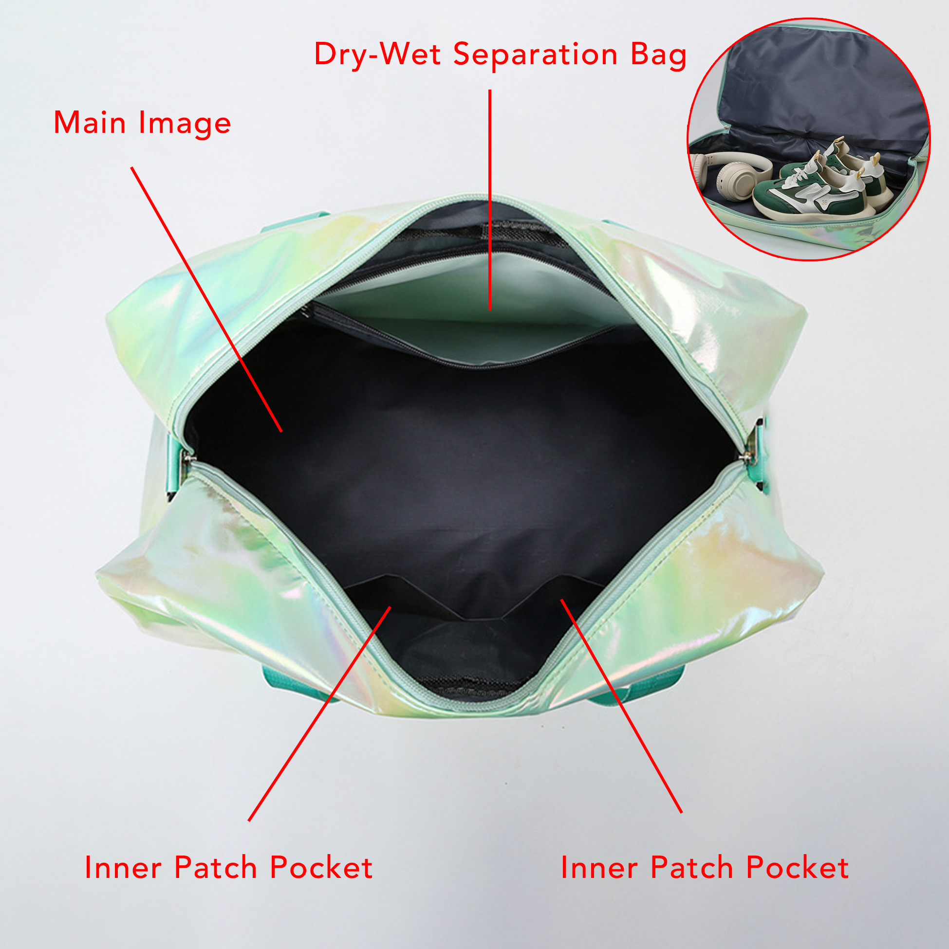 Holographic Duffle Bag, Large Waterproof Sports Gym Bag