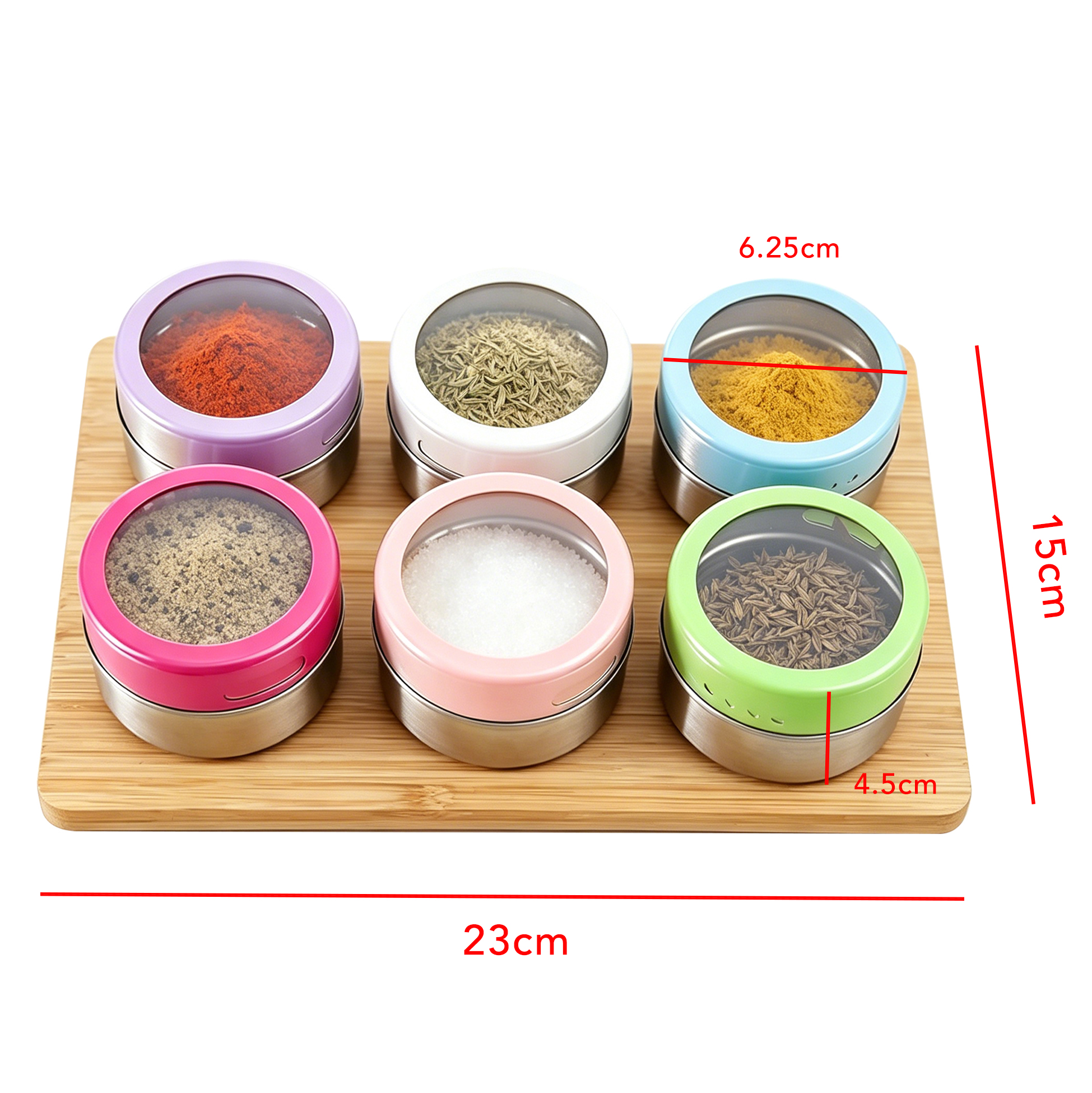 6 Pack Magnetic Spice Jars with Bamboo Base