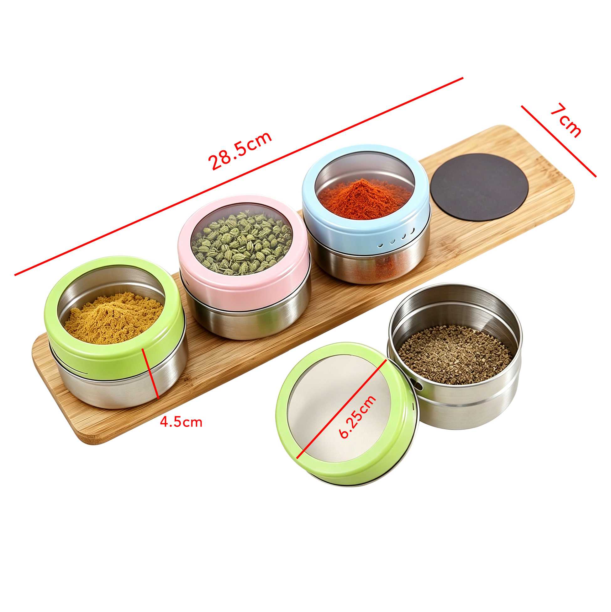Magnetic Spice Jars Set of 5 with Holder