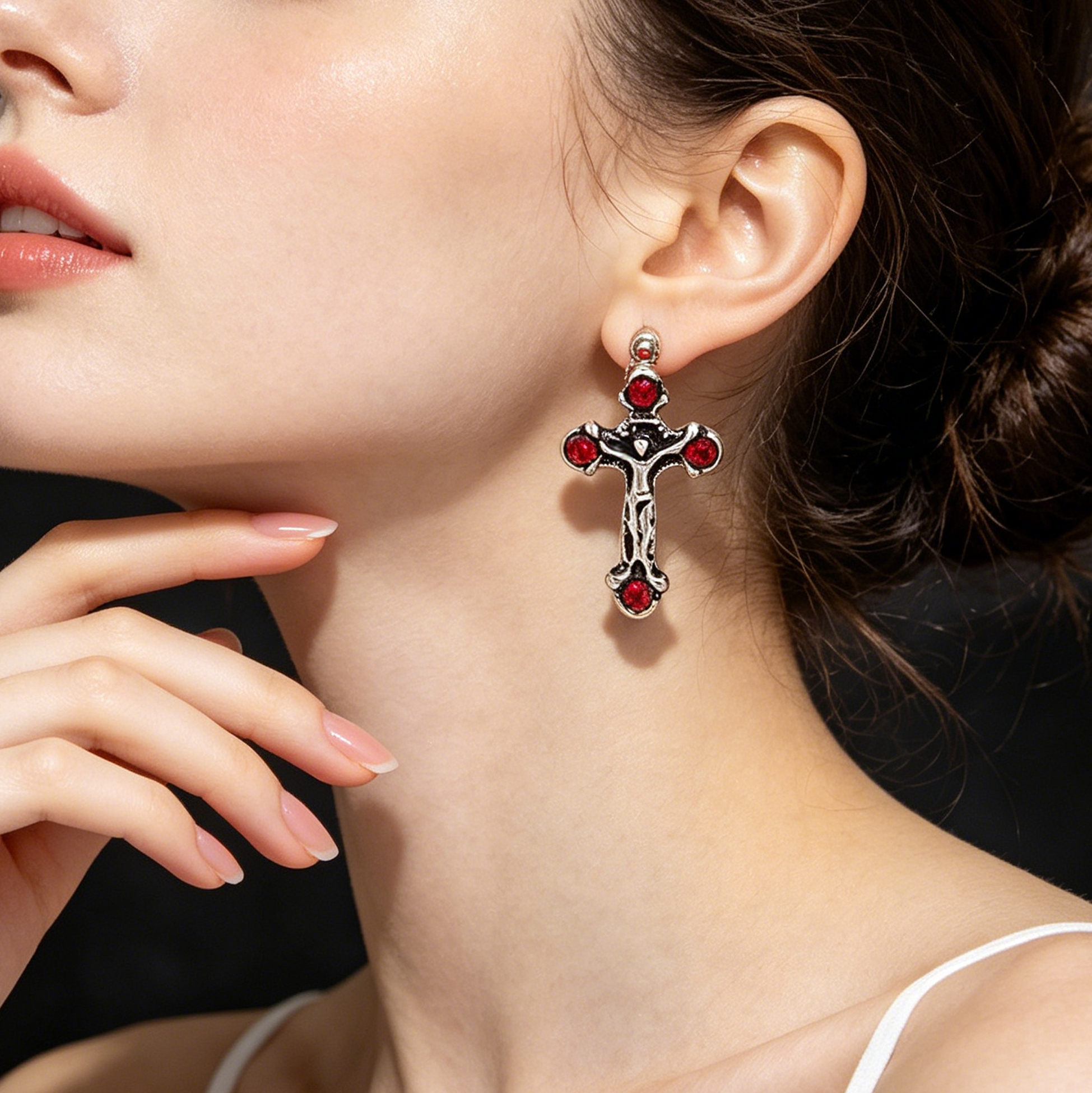 6 Pairs Halloween Gothic Cross Earrings Set for Women