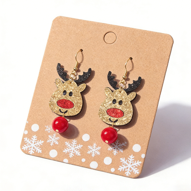Christmas Glitter Reindeer Dangle Earrings