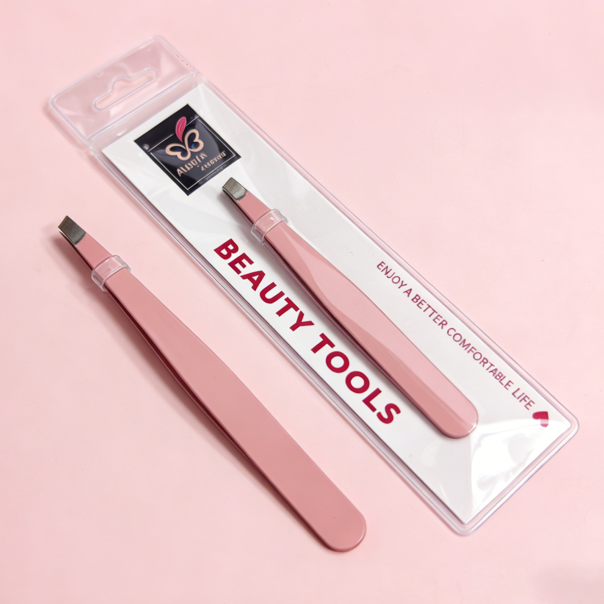 Pink Slant Tip Eyebrow Tweezer