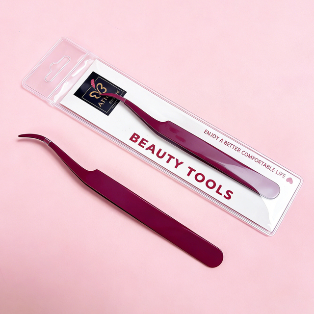 Curved Tip Eyelash Tweezer Magenta Lash Extension Tool