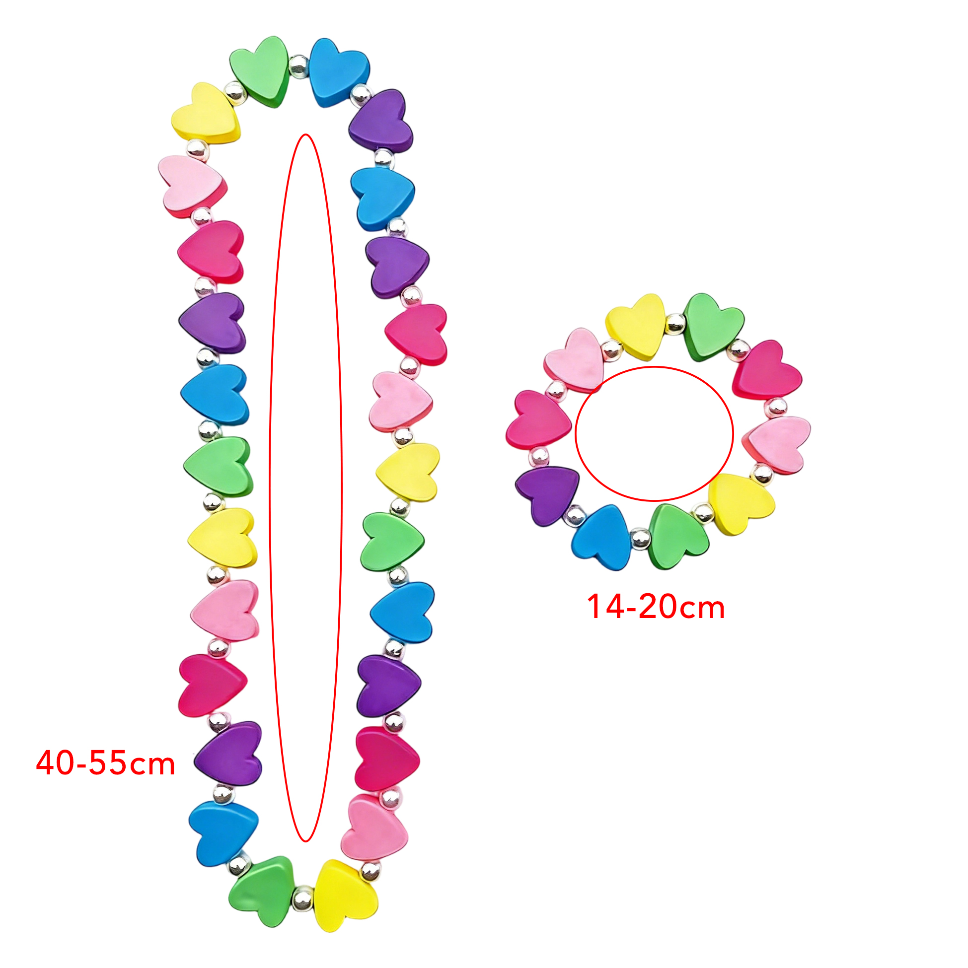 Kids Rainbow Heart Beaded Necklace And Bracelet Set