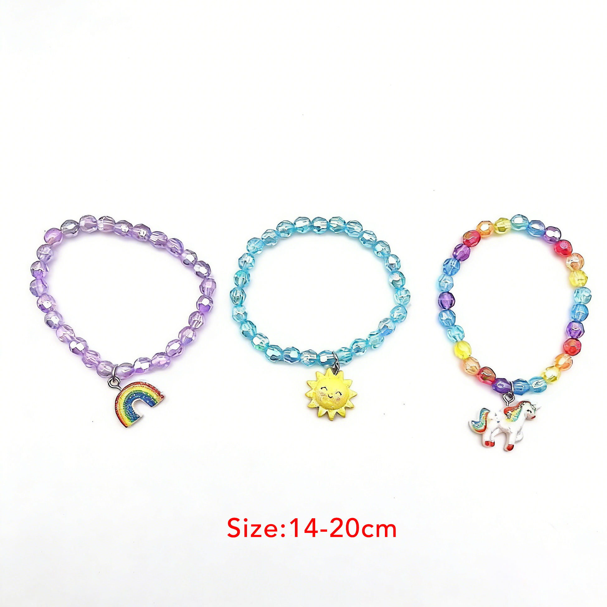 3Pcs Unicorn Rainbow Sun Charm Bracelets for Girls