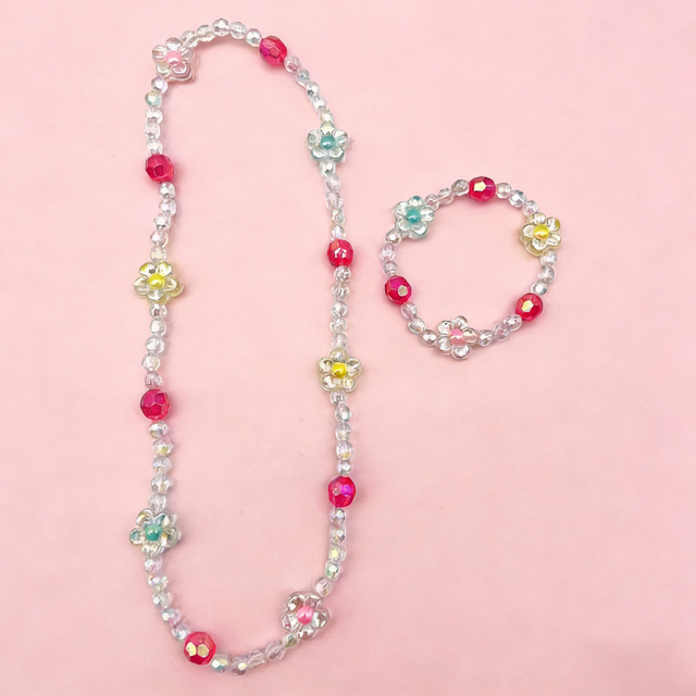 Kids Flower Beaded Necklace And Bracelet Set