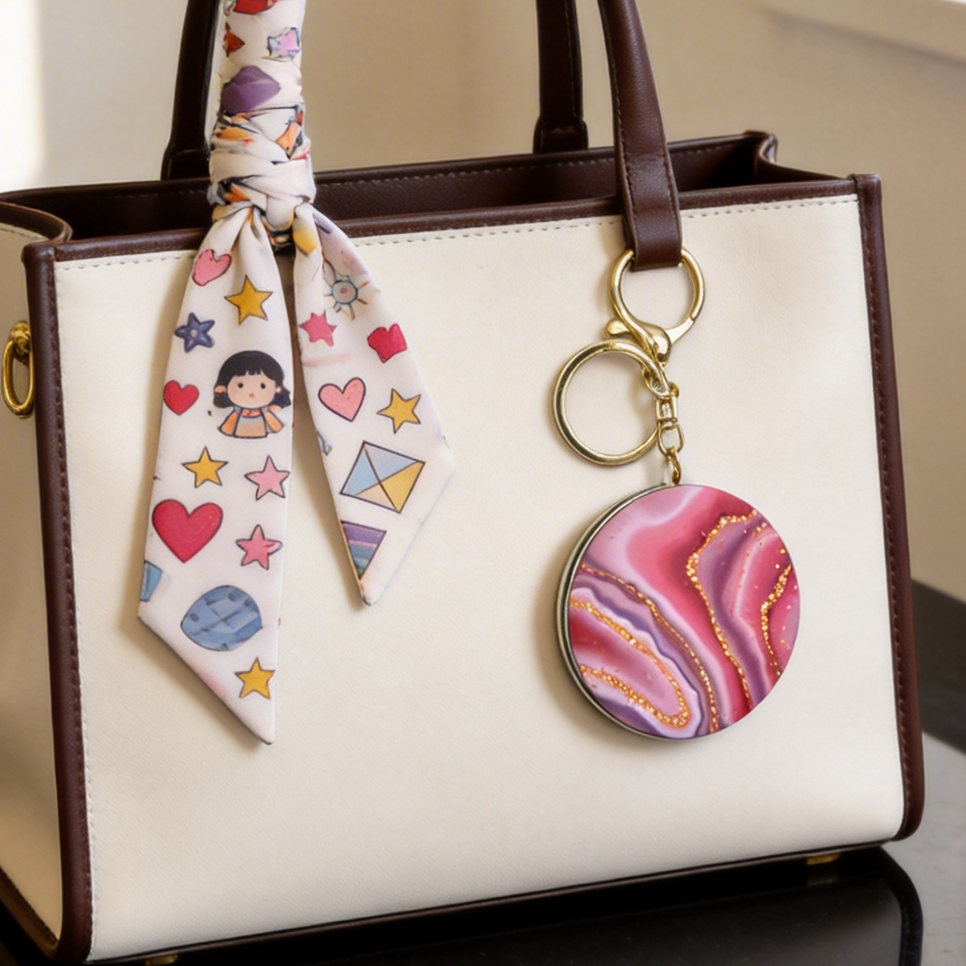 Pink Marble Print Compact Mirror