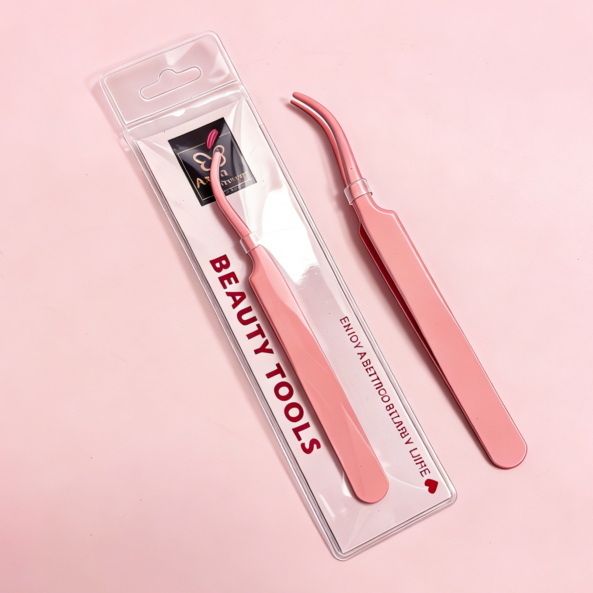 Pink Curved Tip Eyelash Tweezer