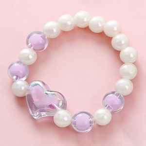 Kids Iridescent Heart Faux Pearl Beaded Bracelet