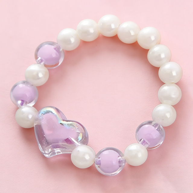 Kids Iridescent Heart Faux Pearl Beaded Bracelet