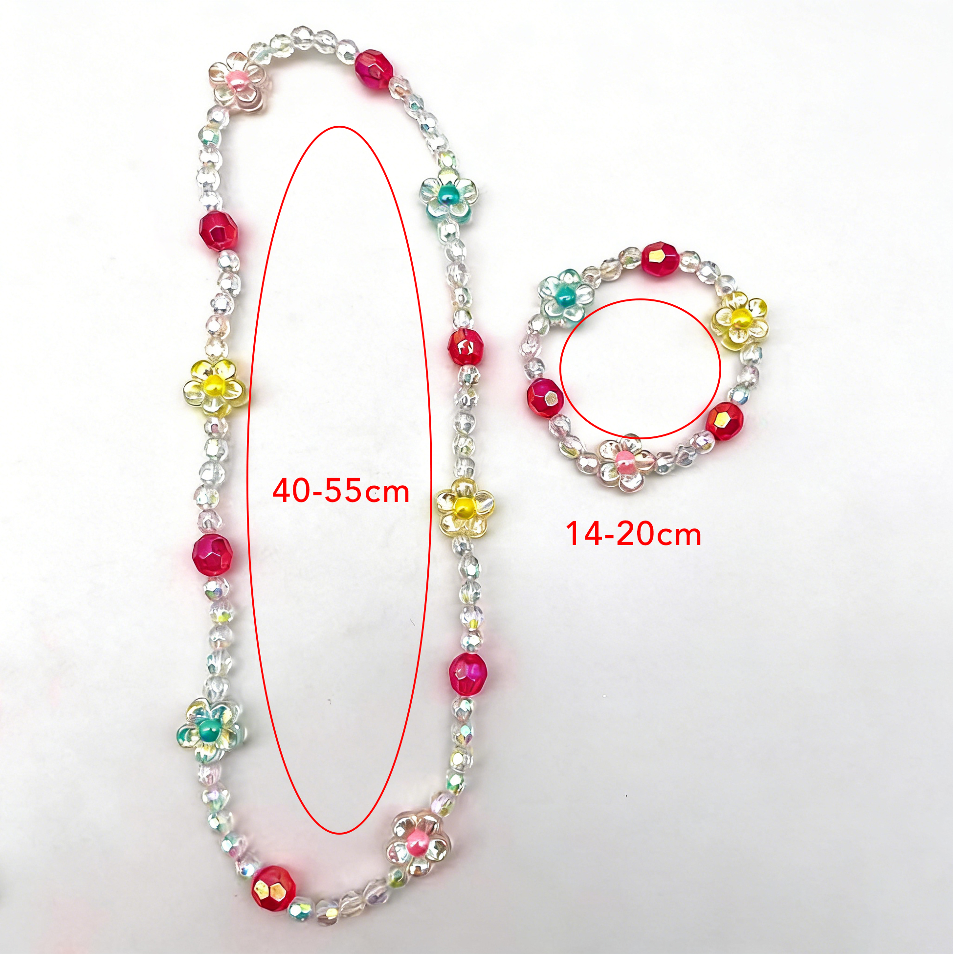 Kids Iridescent Flower Beaded Necklace And Bracelet Set