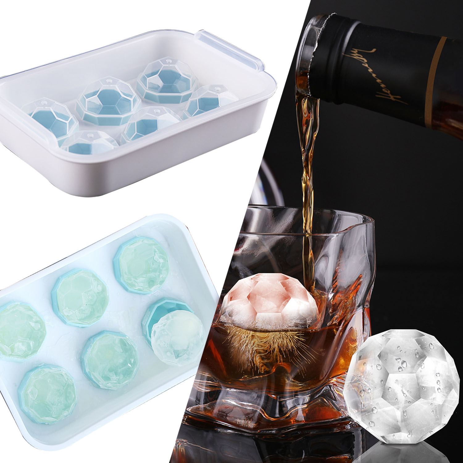  6 Grids Ice Maker Silicone Ice Cube Ice Tray Creative Ice Tray Whiskey Ice Balls Tray