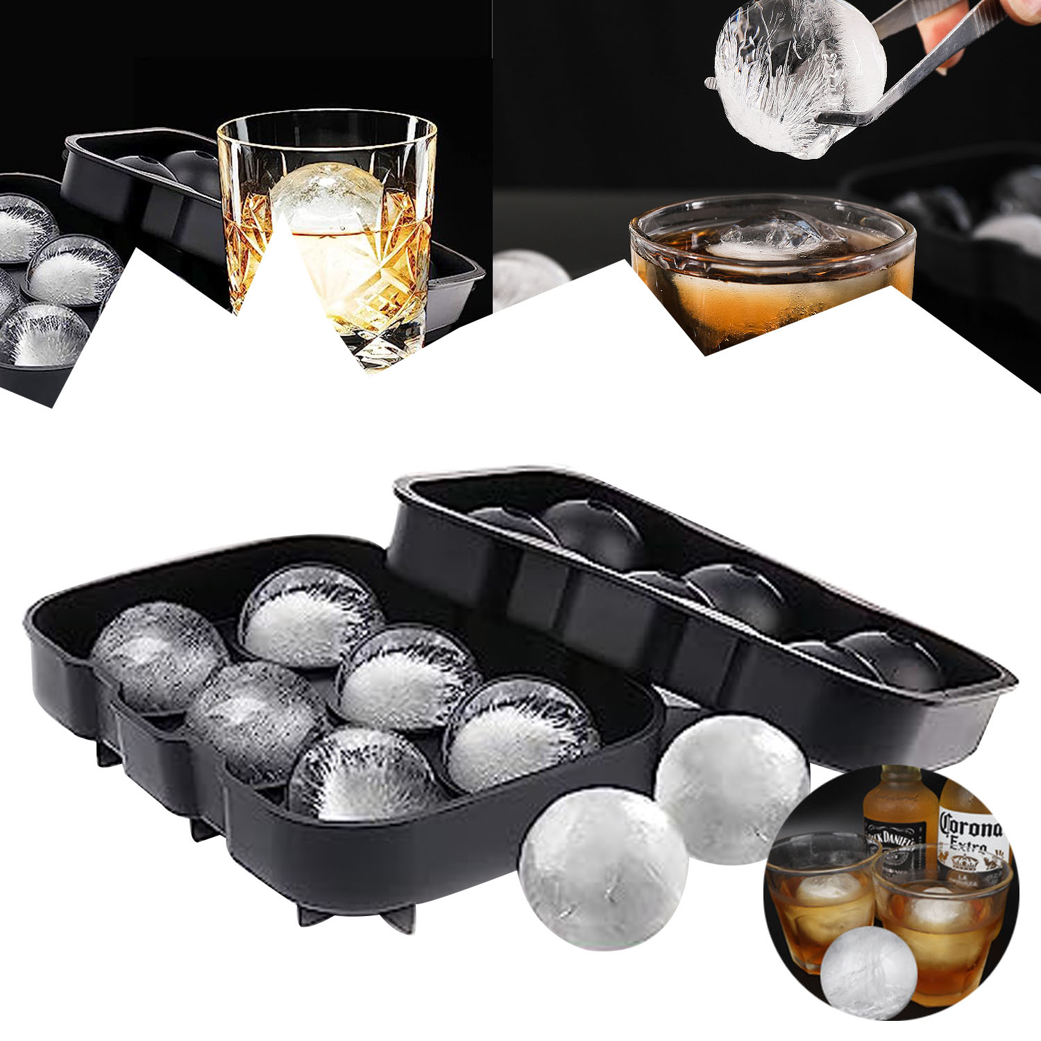 6 Balls Square Spherical Whiskey Ice Cubes Molded Silicone Ice Tray for Whiskey Ice and Cocktails, Food Grade Silicone, Reusable and BPA-Free