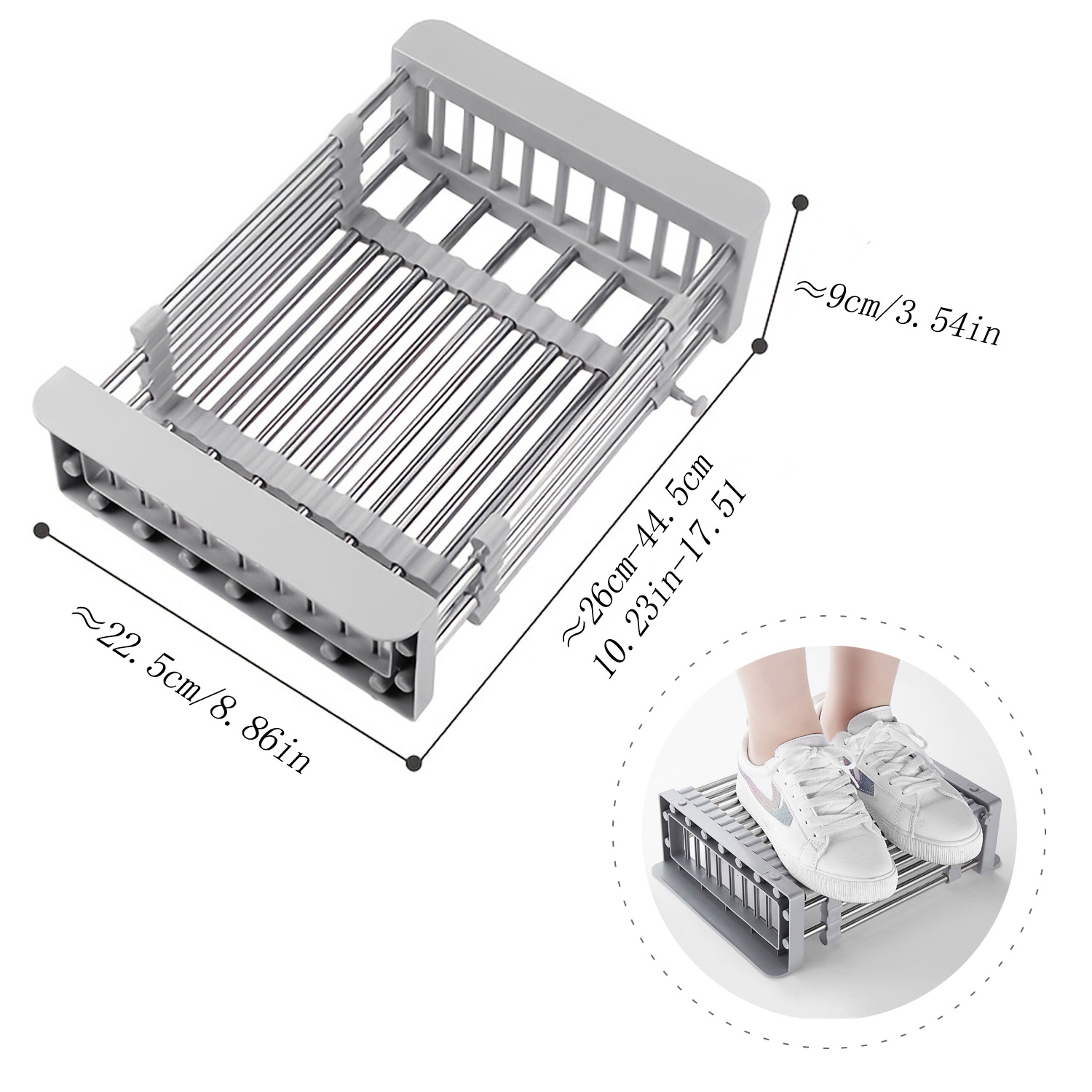 Telescopic Drain Basket with Adjustable Armrest Kitchen Rack Drain Basket Over The Sink Dish Drying Rack Retractable Stainless Steel Sink Strainer Drain