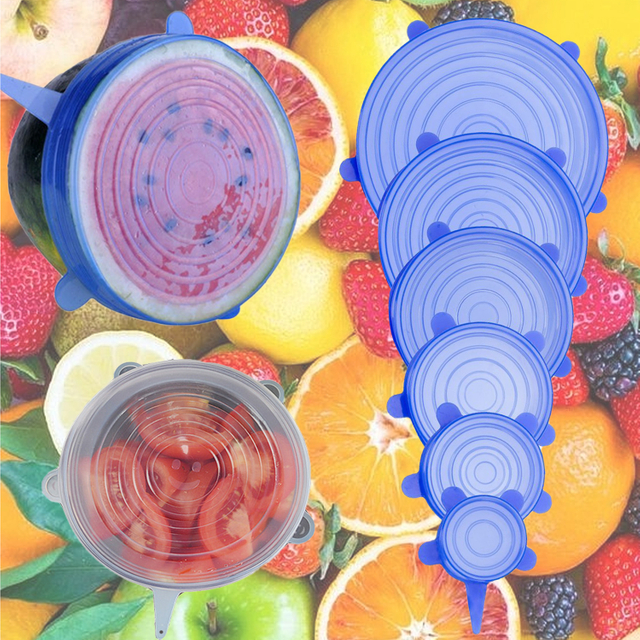Silicone Cover Stretch Lids 6 Pcs Reusable Airtight Food Wrap Covers Bowl Pot Cover Silicone Stretch Lids Cooking Cookware Tools