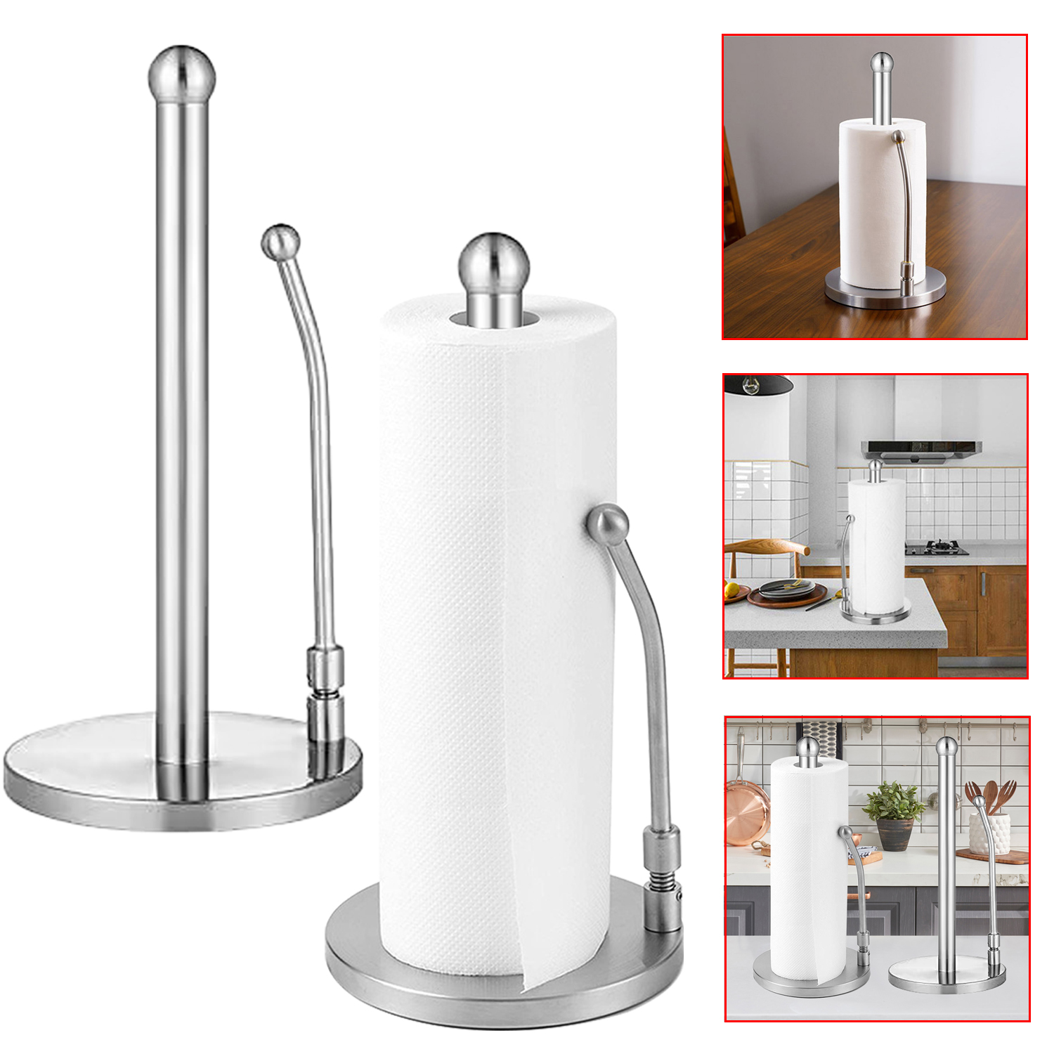 Stainless Steel Vertical Paper Towel Holder Stand For Home Kitchen Countertop Living Room Napkins Paper Roll Holder Storage Rack