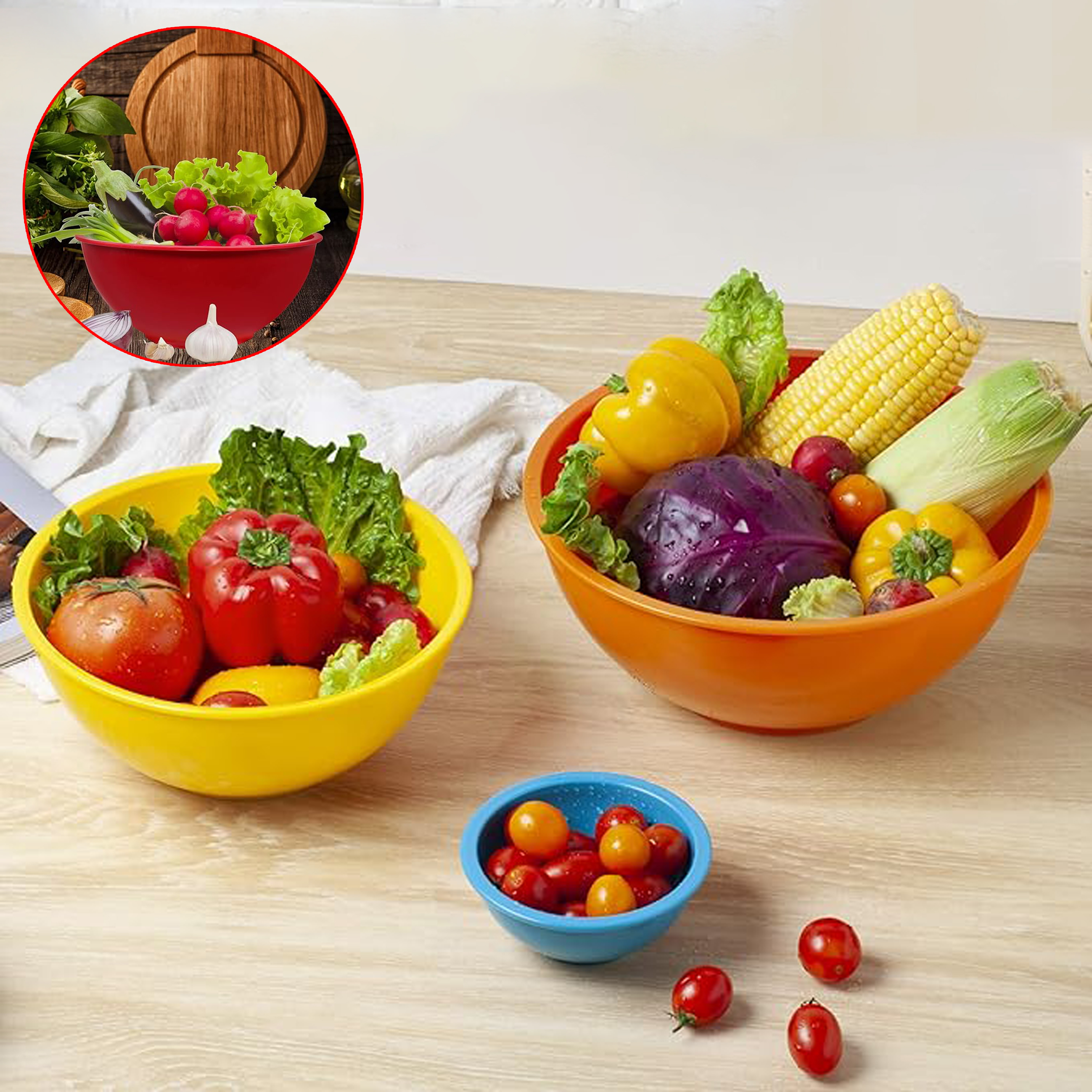 7-Piece Colorful Plastic Mixing Bowls Set