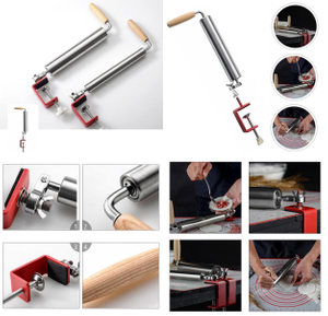 Stainless Steel Tortillas/Pizza/Roti Rolling Pin with Table Clamp