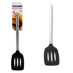 Premium Stainless Steel Handle Black Silicone Slotted Turner