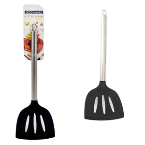 Versatile Black Silicone Slotted Turner with Stainless Steel Handle