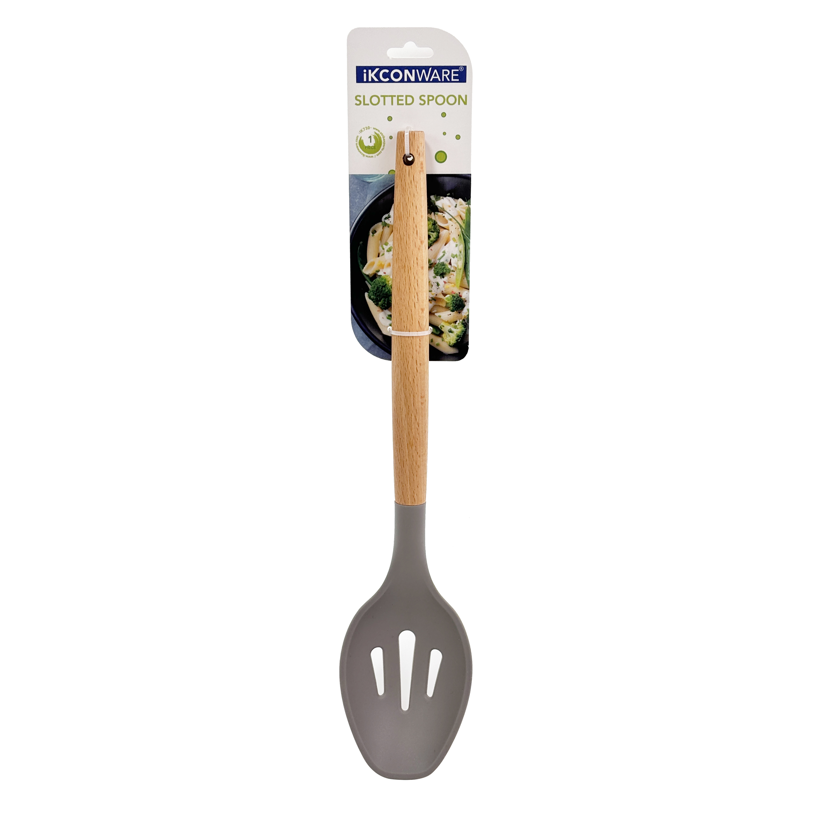 Wooden Handle Silicone Slotted Straining Spoon