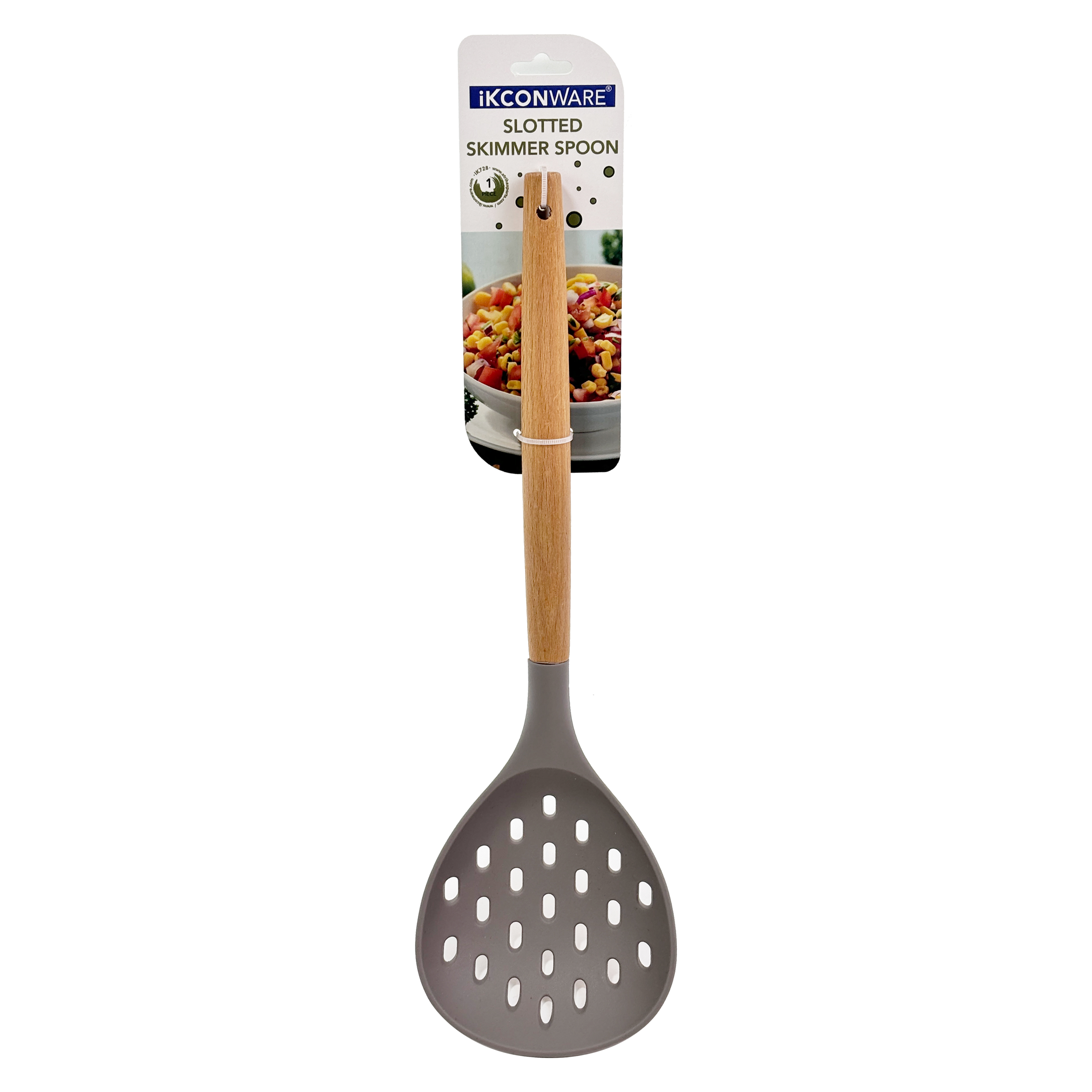 Wooden Handle Silicone Slotted Skimmer Spoon