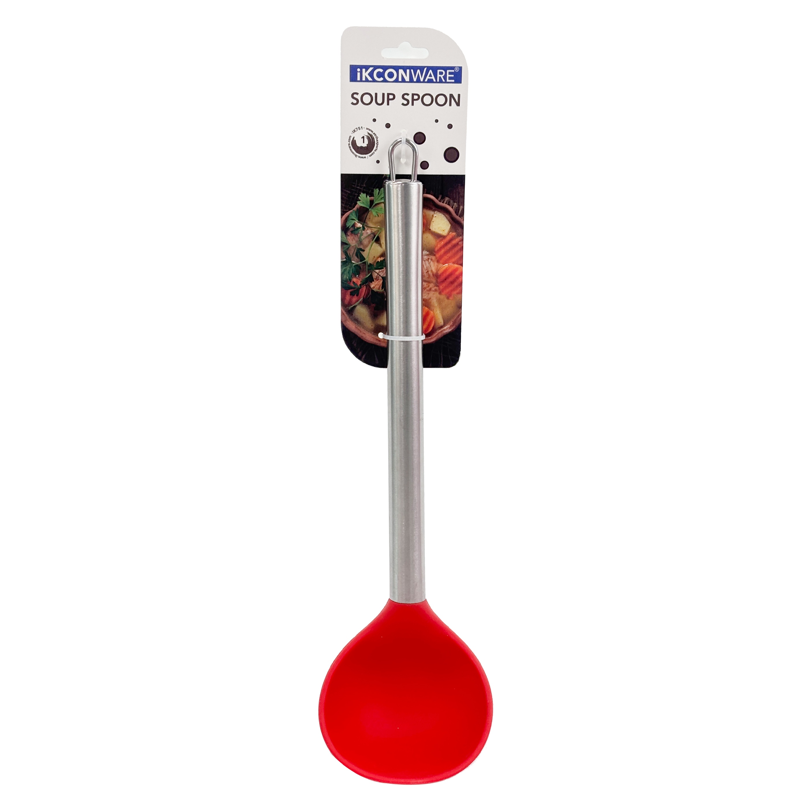 Premium Stainless Steel Handle Red Silicone Soup Spoon