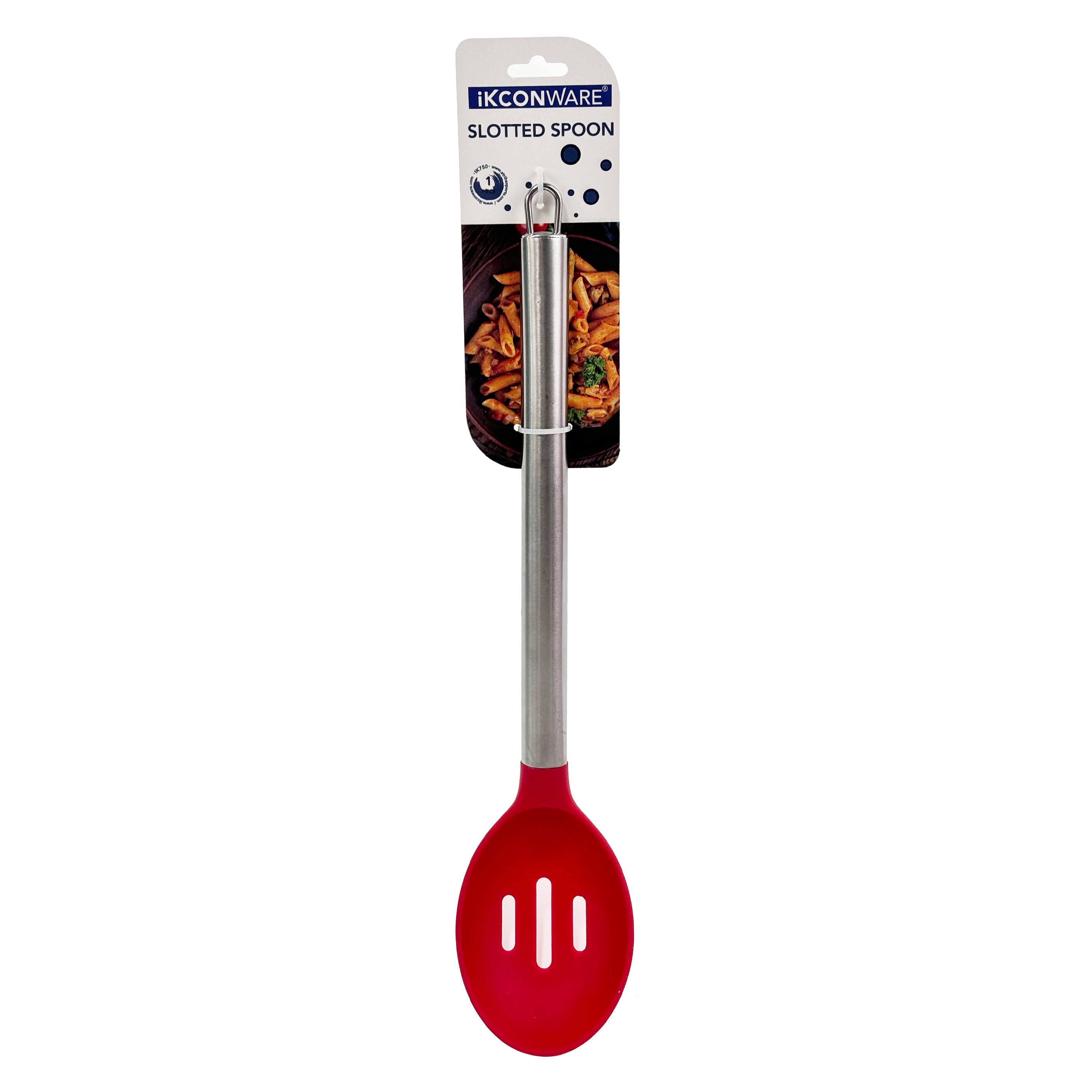 Premium Stainless Steel Handle Red Silicone Slotted Spoon