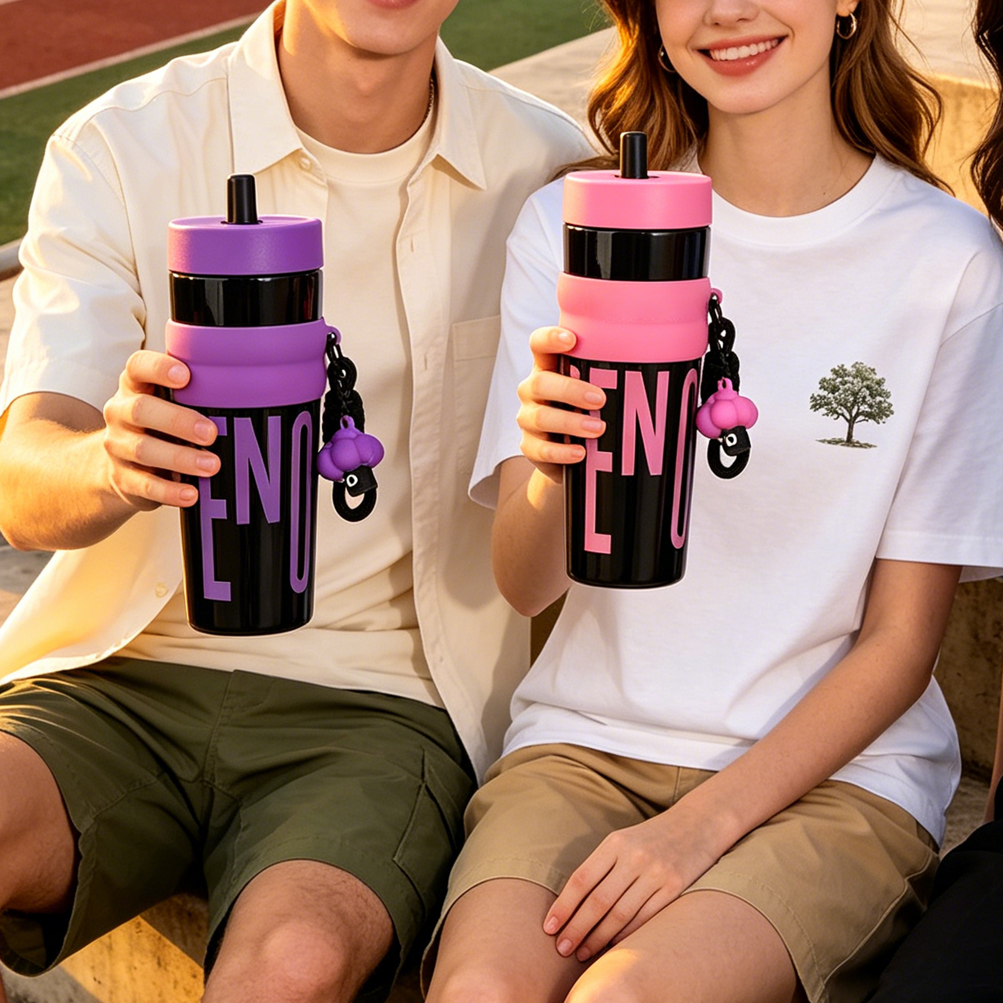 910ML Reusable Plastic Tumbler with Straw & Leak-Proof Lid