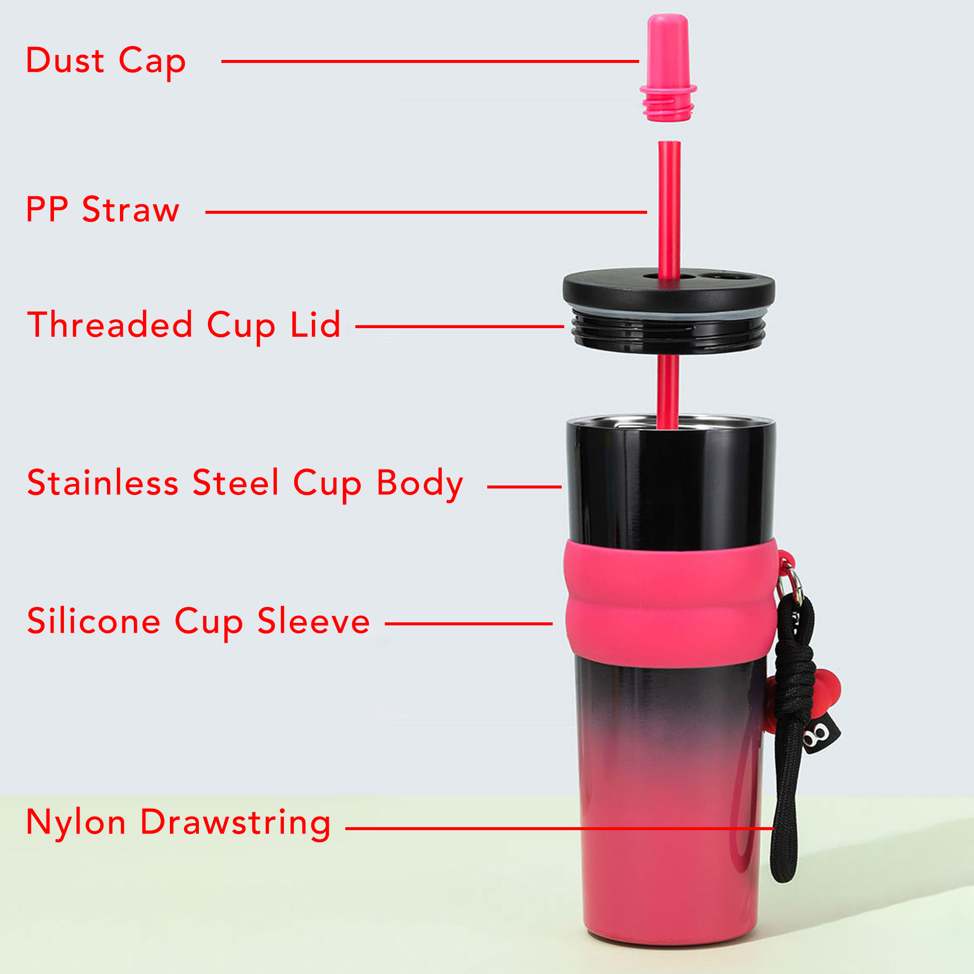 710ML Gradient Insulated Stainless Steel Tumbler with Straw & Leak-Proof Lid
