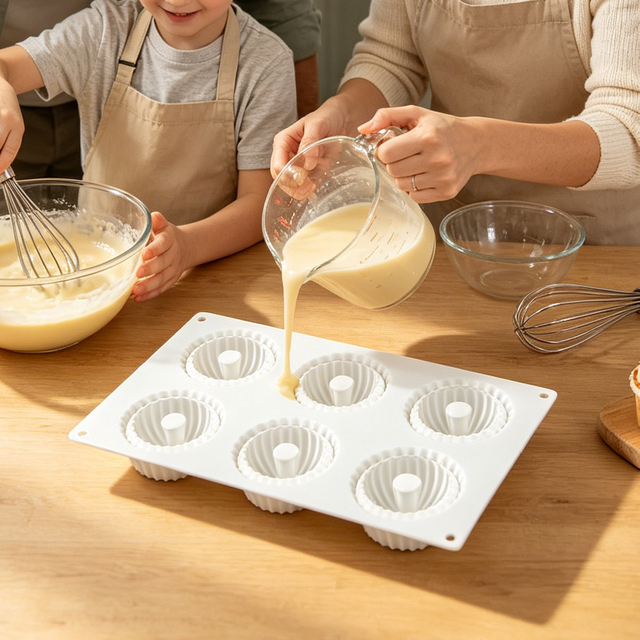 6 Cavity Fluted Bundt Cake Silicone Mold, Nonstick Food Grade Donut Molds