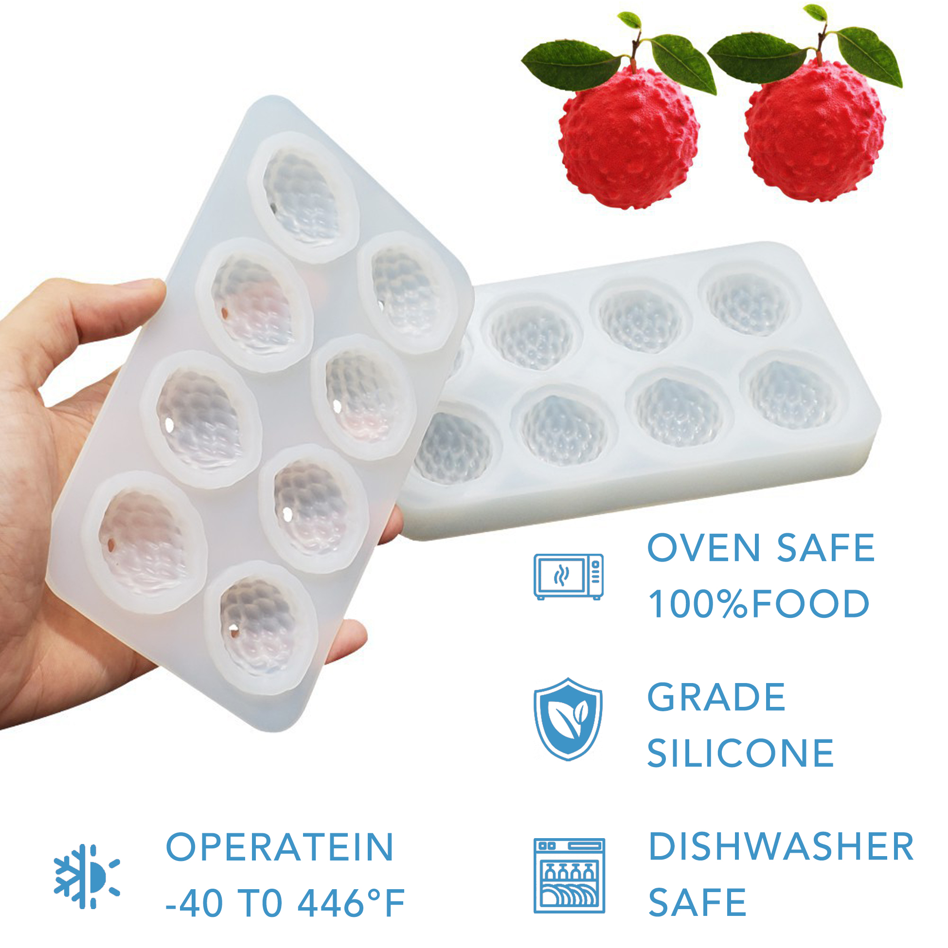 8 Cavity Lychee Silicone Mold, 3D Realistic Lychee Shaped Silicone Mold