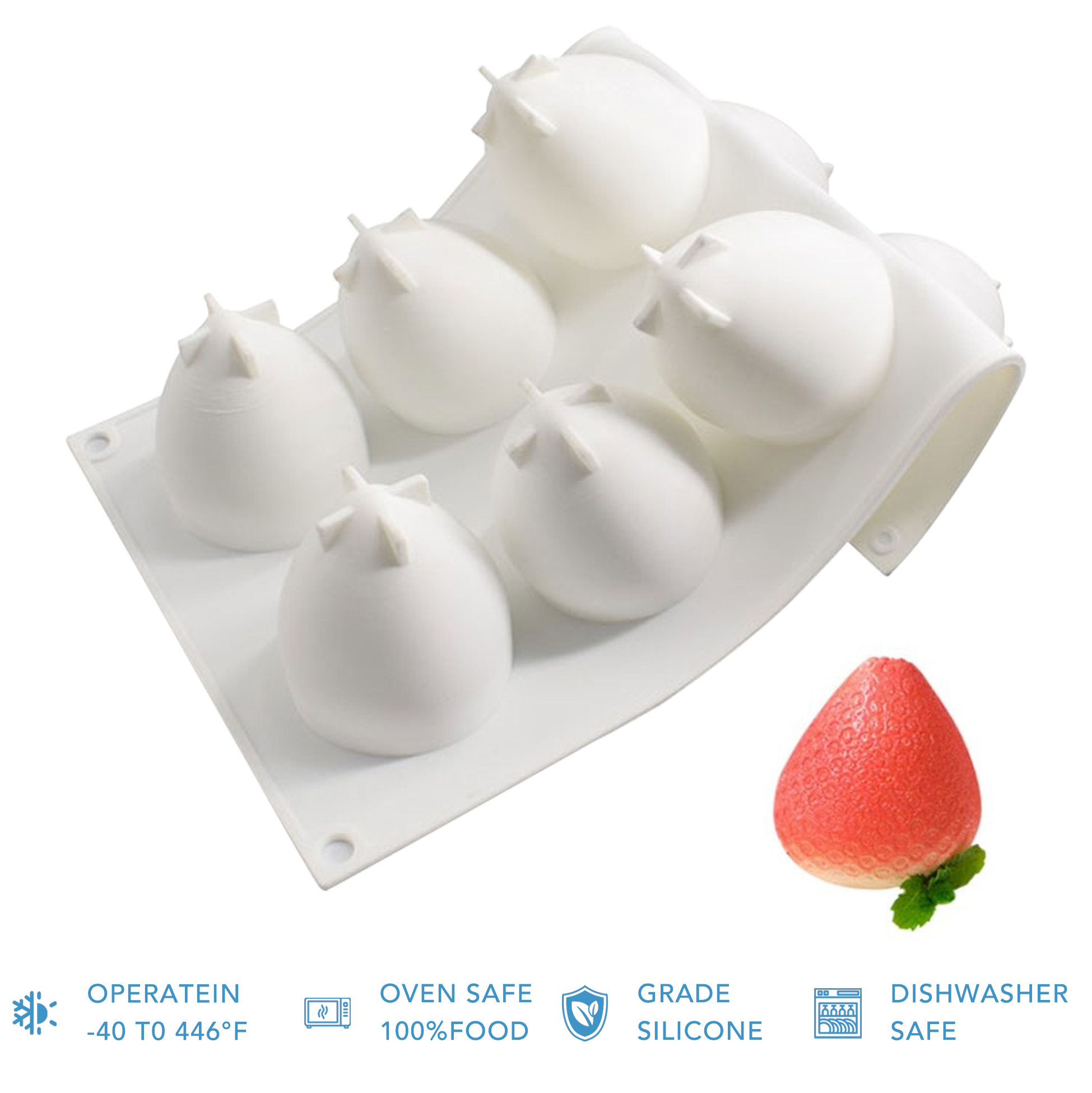 8 Cavity 3D Strawberry Silicone Mold, Food Grade Nonstick Baking Tray