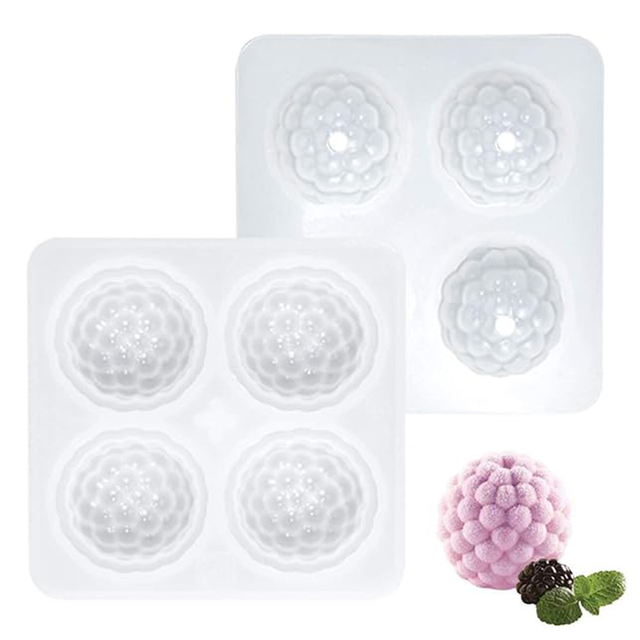 4 Cavity 3D Berry Ball Silicone Mold, Food Grade Non-Stick Silicone Mold