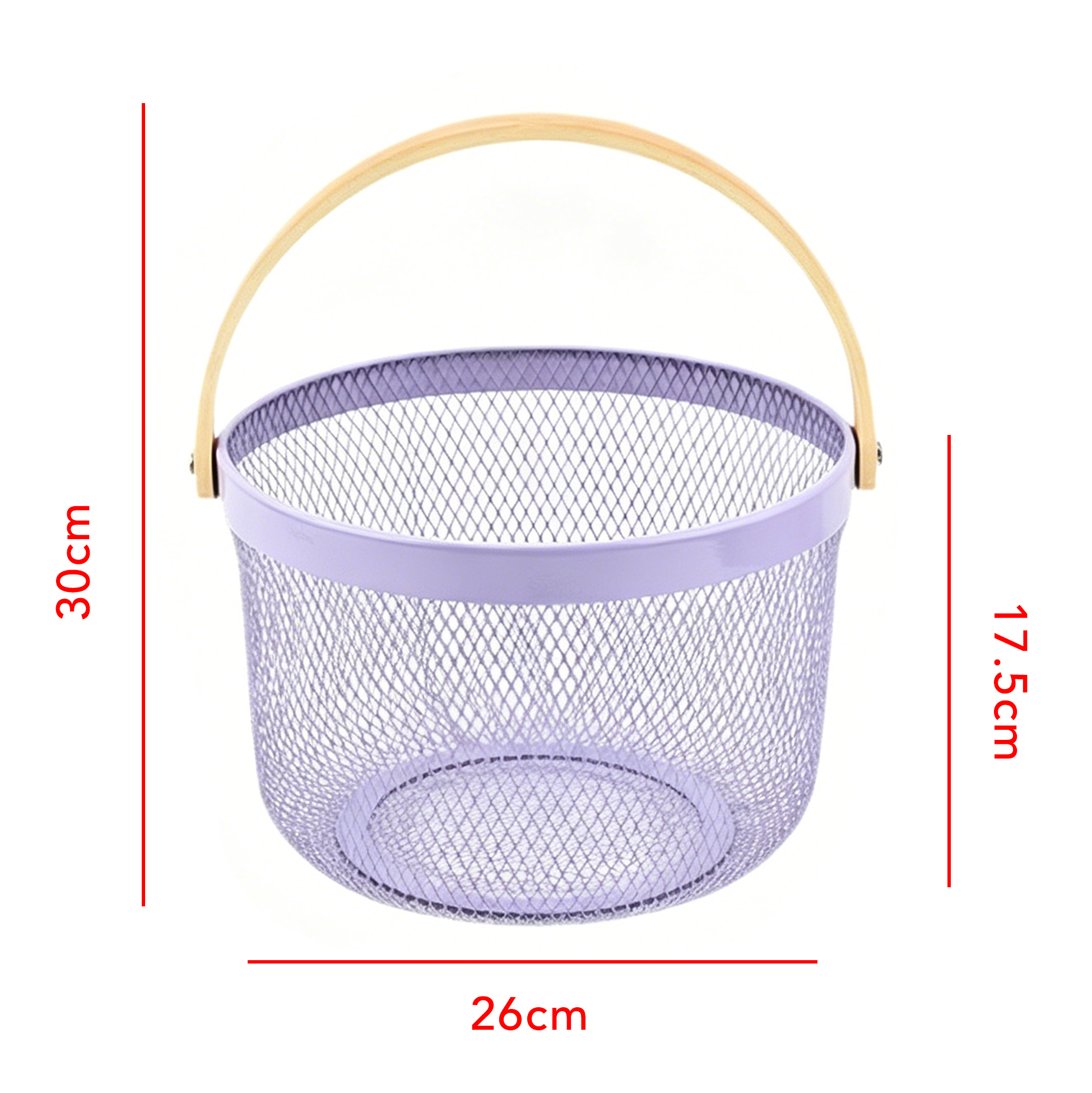 Metal Mesh Fruit Basket with Wooden Handle, Breathable Kitchen Storage Basket