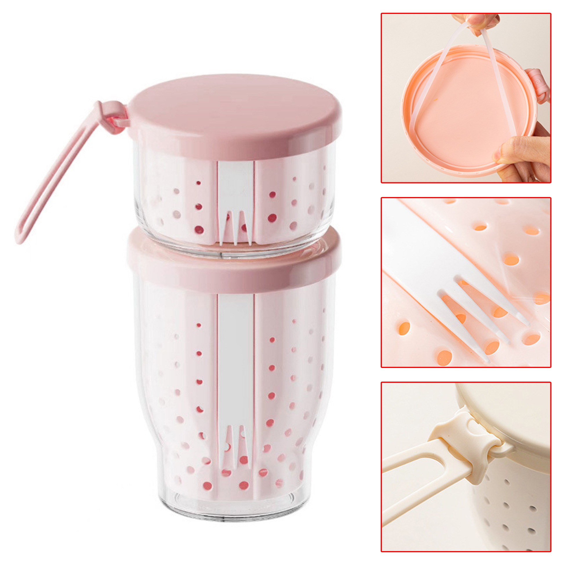 Set of 2 Salad & Fruit Containers with Colander & Fork, Leak-Proof BPA-Free Lunch Boxes